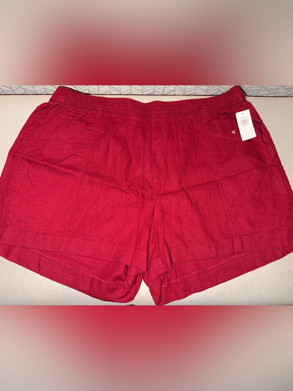 Old Navy Women’s Red Linen Elastic-Waist Shorts